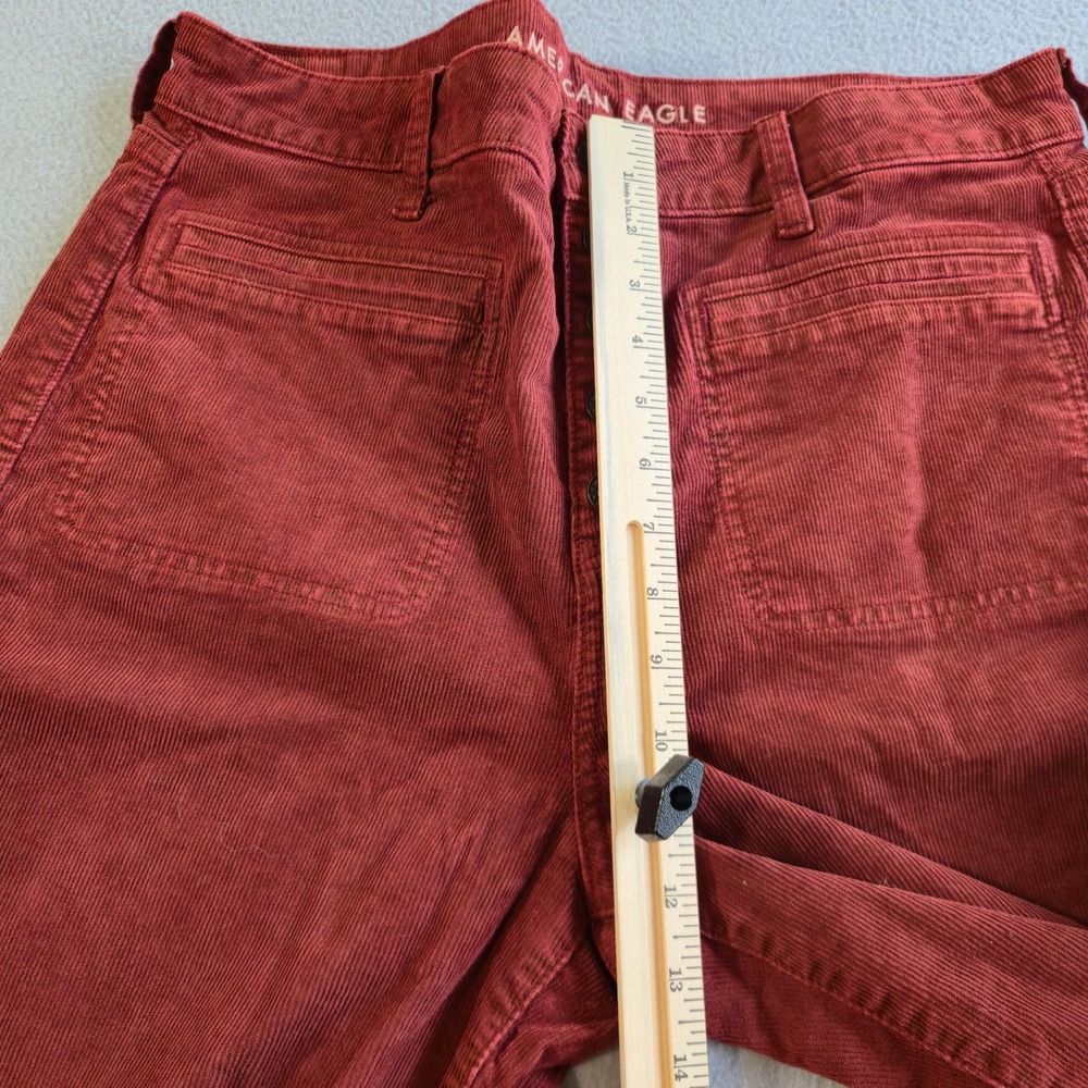 American Eagle Corduroy Pants Women 16 Short Rust Red Super Hi-Rise Flare Button - Picture 7 of 8